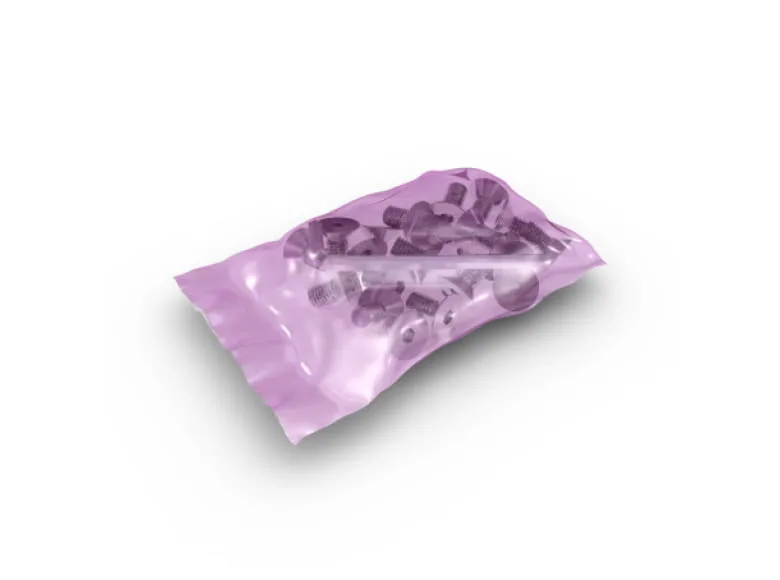 一个包含20个组件的配件包，装在一个浅粉色的袋子里。