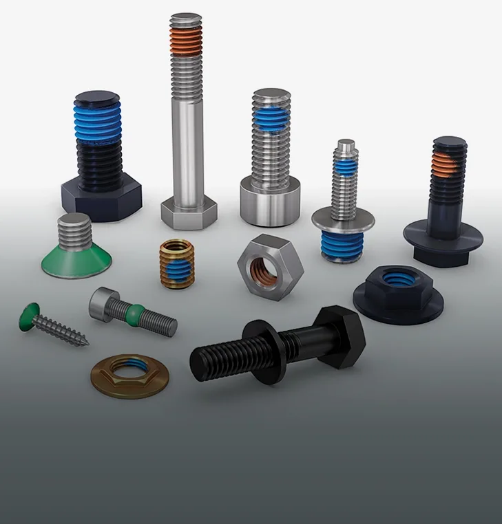 不同紧固件元素的概述，包含功能性涂层：补丁、螺头密封等。