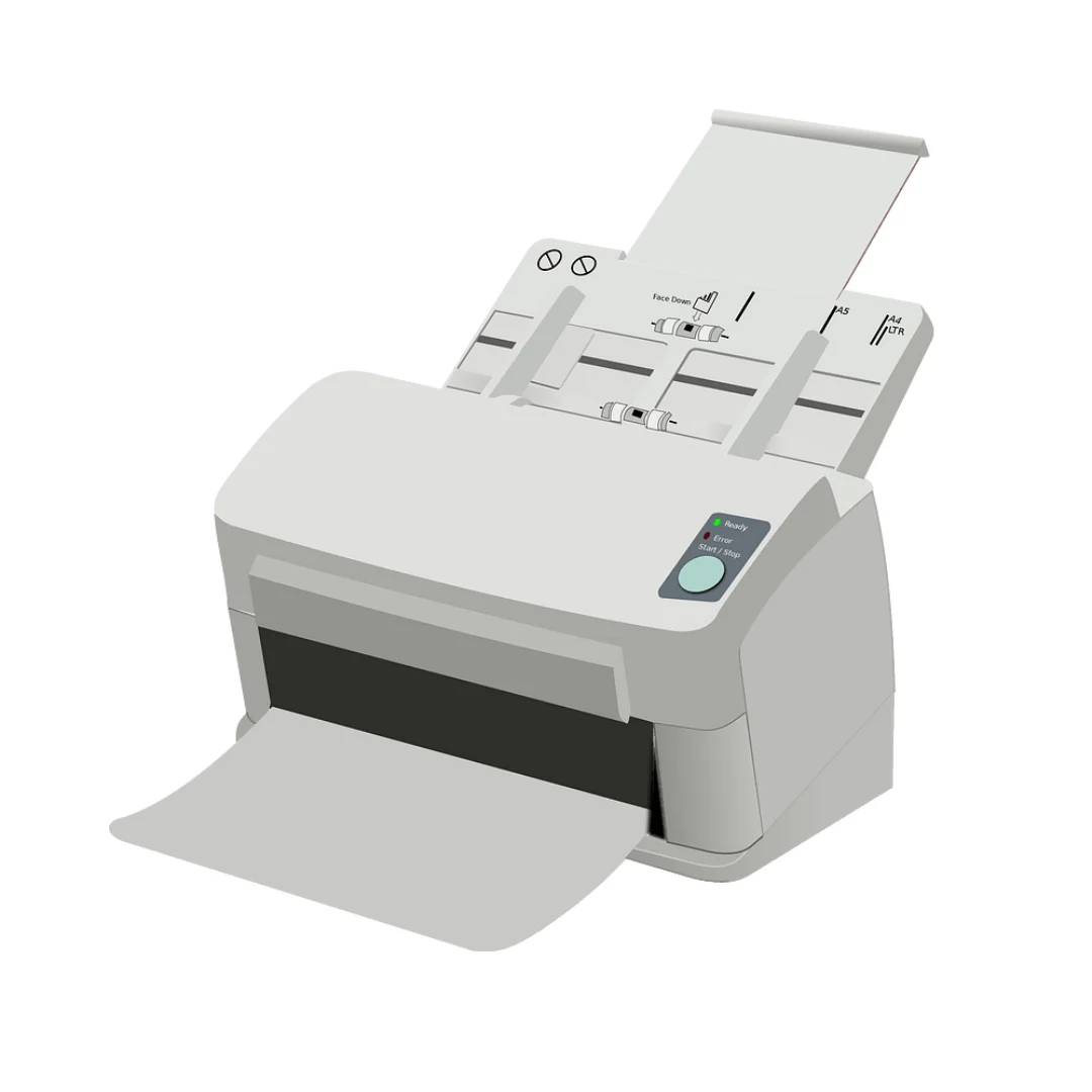 白色背景上的灰色打印机