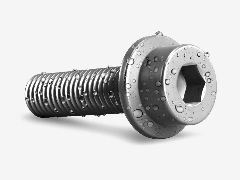 防腐涂层图像，带水滴的螺钉