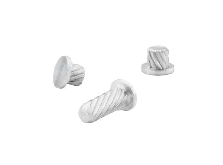 白色背景上的三种版本的白色EE-Micro-press-studs。