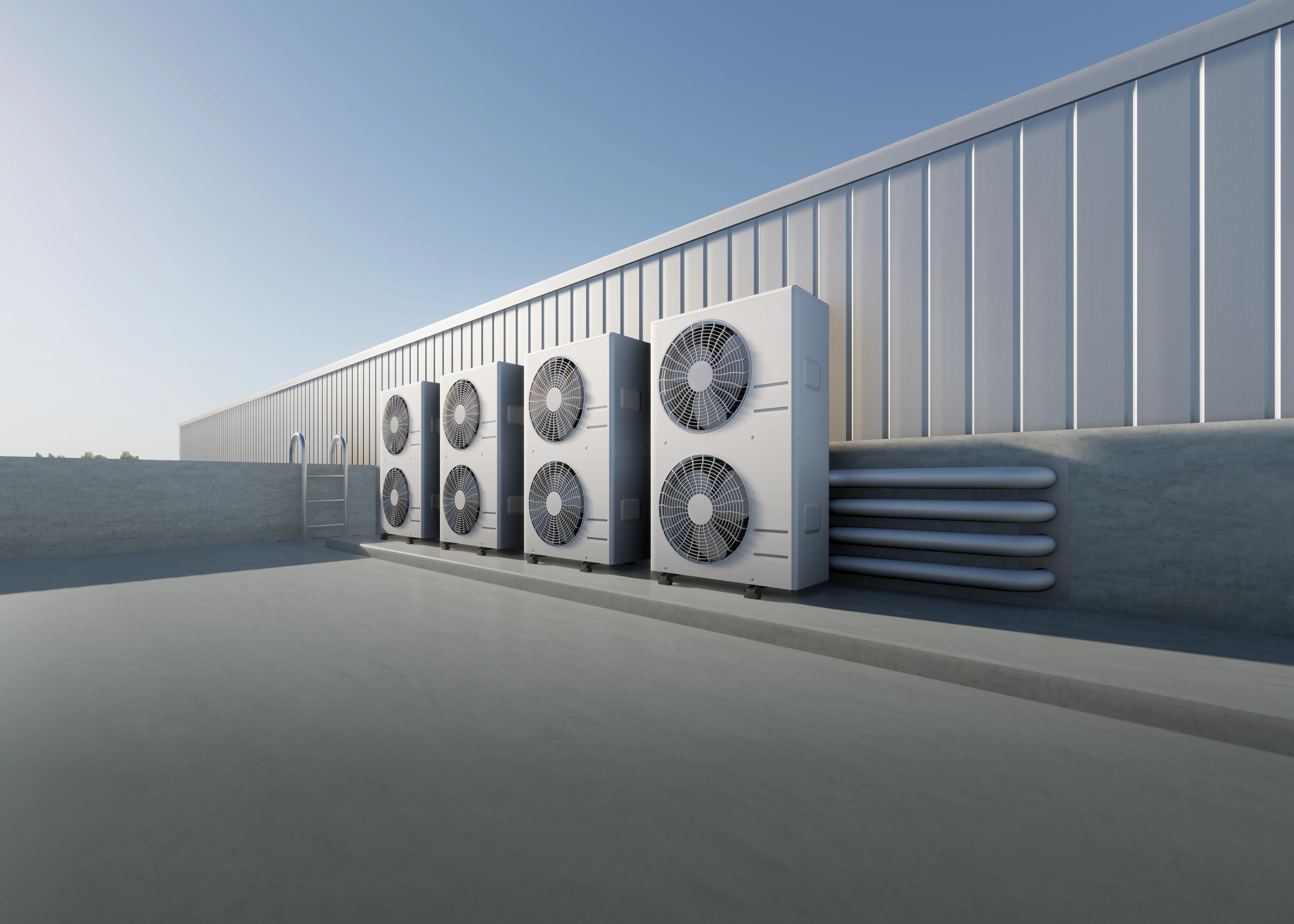 
暖通空调室外机完全暴露在外界环境中。